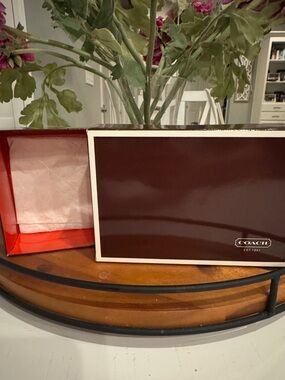 Coach Burgundy and Cream wallet size Gift Box and tissue paper